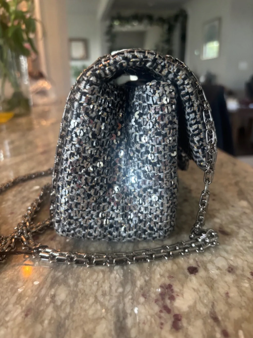 Chanel 2.55 Reissue Silver Sequin Tweed Flap Bag